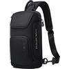 BANGE Borsa a tracolla, impermeabile, da uomo, borsa a tracolla, zaino per uomo, Nero (con due tasche)