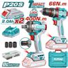 Total TRAPANO A PERCUSSIONE + AVVITATORE AD IMPULSI 1/2"+ 2 BATTERIE 2Ah 20V TOTAL