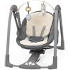 Ingenuity, Altalena Portatile Swing 'n Go Every Season, Tessuti Freschi e Caldi, Barra Giochi Rimovibile in Legno, 2 Giocattoli, Musica, Motorizzata, 0-9 Mesi, Grigio (Wesley)
