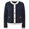 Cardigan Corto A Maglia Blu Con Profili A Contrasto Bottoni Oro Elegante CF61434