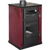 BricoShop24 Stufa a Legna 27,6 kW in Acciaio Rosso con Forno Termostufa Boiler 38L