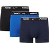 Nike Underwear Uomo Essential Trunks Pacco da 3 - Gamba Corta, Aderente, Tessuto Morbido ed Elasticizzato, Obsidian/Game Royal/Black, S