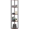 VEVOR Scaffale Angolare a 5 Ripiani, Supporto Angolare Alto con Luce LED, Mensole da Parete a Torre con Struttura in Metallo e Ripiani in Legno, Libreria Stretta per Camera da Letto, Soggiorno