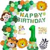 Finypa Giungla Tema Palloncino Kit per 1 Anni Bambino Ragazza Verde Buon Compleanno