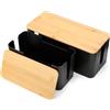 AiQInu Set da 2 Scatola Porta Cavi Nera, Scatola Nascondi Cavi con Coperchio in Legno, Copri Ciabatta Elettrica, Cable Box per Fili Elettrici di Prolunga, Prese Multiple e TV