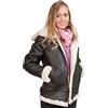 Infinity Giacca In Pelle Volante Da Donna Marrone Con Cappuccio E Pelliccia Crema