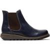 Fly London Stivaletti Chelsea Donna Blu in Pelle con Tacco Wedge Casual