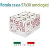 50 ROTOLI TERMICI mm 57x30 Carta Termica Anima 12 Omologati Registratore Cassa