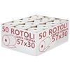 50 ROTOLI TERMICI 57x30 OMOLOGATI CASSA CARTA TERMICA CERTIFICATA ALTA QUALITÀ