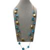 Shelly Collana Lunga Donna Sfere Azzurre Ovali Dorati Design Boho Chic Estiva