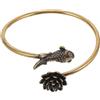 Bracciale rigido regolabile in ottone massiccio Lotus Pond con loto e pesci per