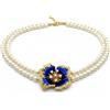 Shelly Collana Donna Shelly Doppio Filo Perle Fiore Blu Smalto Oro Barocco 50cm
