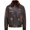 Infinity Leather Uomo pelle Marrone Bomber Giubbino Air Force Stemma Pilota Aviatore US Giacca