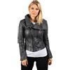 Infinity Donna Corto Rétro Grigio Coccodrillo Rimovibile Colletto 100% Pelle Biker Giacca