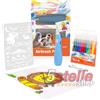Peach PENNA AEROGRAFO SPRAY BAMBINI PEACH AIRBRUSH PEN PO150 + STENCIL + COLORI ACQUA