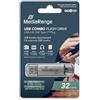 Mediarange 813015 mr936 chiavetta usb 32gb argento combo usb 3.1 + tipo c