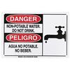 Brady 125128 Cartello bilingue, leggenda Acqua non potabile. Non bere./Agua No Potable. No Beber., 17,8 cm di altezza, 25,4 cm di larghezza, nero e rosso su bianco