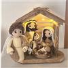 Presepe Natività uncinetto, capanna in legno vecchio, luci a led,regalo Natale