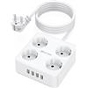 ONLYWIN Ciabatta elettrica a 4 scomparti con 4 USB (5 V/3,1 A) Multipresa a parete con protezione da sovraccarico 10 A (2500 W), spina multipla con USB per casa, ufficio, scuola, viaggio, cavo da 2 m,