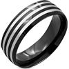 Anello per Uomo IN Acciaio Impiallacciatura Nero 3 Linee Bande Grigio 8mm ERB130