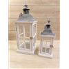Vea Mikasa Set 2 Lanterne In Legno Bianco Matera Cappelliera Metallo 14x14x36/20x20x51,5cm
