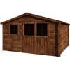 BricoShop24 Casetta in Legno Trattato 34mm da Giardino 4x4 Doppia Porta Block-House