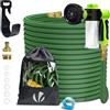 VOUNOT® Tubo Irrigazione Estensibile 30m, Tubo Flessibile da Giardino con Dispenser Sapone e Pistola a Spruzzo d'Acqua 8 Funzioni, Connettore in Ottone 1/2 e 3/4 e Gancio e Organizer Inclusi, Verde