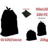 200 SACCHI NERI PER RIFIUTI GRANDI 90x120 120L 100gr/SACCO SPAZZATURA 20KG NETTI