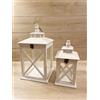 AD Trend Star Set 2 Lanterne Portacandele In Legno Bianco Shabby Chic 16x16x32cm/24x24x44cm