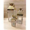 Mercury Home Set 3 Lanterne In Legno Shabby Chic Con Cappelliera In Metallo Martellato Oro