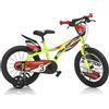 Dino Bikes Bicicletta per Bambini 14" Freni Doppi Rotelle in Acciaio Giallo Rosso