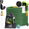 VOUNOT® Tubo Irrigazione Estensibile 15m, Tubo Flessibile da Giardino con Dispenser Sapone e Pistola a Spruzzo d'Acqua 8 Funzioni, Connettore in Ottone 1/2 e 3/4 e Gancio e Organizer Inclusi, Verde