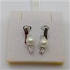 ORECCHINI A BOTTONE CON PERLA E DIAMANTI IN ORO BIANCO 18KT 750 7,7 GR. (4489)