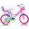 Dino Bikes Bicicletta Rotelle 14" per Bambine Peppa Pig Rosa Cestino Seggiolino