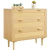 VEVOR Credenza con Armadio Rattan Intrecciato da 80 x 35 x 77 cm, Carico di 13,61 kg con 3 Cassetti e Maniglie in Metallo, Mobiletto Moderno in Rattan per Camera da Letto, Soggiorno, Corridoio
