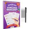 Edubini Quaderni magici per esercizi prescolari, a partire dai 5 anni, per ragazzi e ragazze - [4 tasche + penna] - Quaderno di scrittura riutilizzabile per scuola materna - imparare a scrivere (imparare a