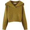 Maglione Donna Giallo Senape Corto In Maglia Lavorata Con Collo Ampio CF63629