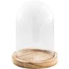 Chaks - Campana di vetro con base in legno, cupola trasparente con piedistallo in vetro e legno, decorazione per soggiorno, scaffale e tavolo