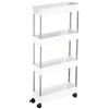 BES Carrello Portaoggetti 4 Ripiani Carrellino Cucina Salvaspazio Ruote Slim Bianco