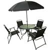 Set Da Giardino Con Tavolo 4 Sedie E Ombrellone In Acciaio E Tessuto antracite