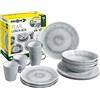BRUNNER Melamin Ess Geschirr Set Lunch Box 16-Teilig Camping Reise Teller Becher Stonetouch Pearl