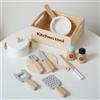 Set da cucina giocattolo in legno, pentola di terracotta, gioco di finzione