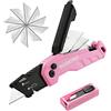 WORKPRO Coltello Taglierino, con 13 Lame di Ricambio, Taglierino Rosa | Taglierino con lama a sgancio rapido e clip per cintura, contenitore per lama, design Safety-Lock, con 13 lame aggiuntive