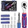 WORKPRO Set di Punte e Bussole da 42 Pezzi, Chiave a Cricchetto Compatta da 1/4 con Portapunte Magnetico a Cambio Rapido, 72 Denti, Design a Doppia Testa, Utensile Portatile per Spazi Ristretti