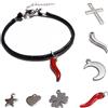 Bracciale Acciaio con Cornetto corno Rosso portafortuna Corda Nero da Uomo Donna