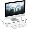 Relaxdays Supporto Monitor, Alzatina per TV, Standing Computer Desk, Rialzo Scrivania, Regolabile, 56x24 cm, trasparente