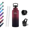 Motswedi Borraccia Termica, 500 ml Senza BPA, Borracce Bambini, Bottiglia Acqua Con Cannuccia&2 Coperchi, Borraccia Acciaio Inox, 18/8 Acciaio Inossidabile, Borracce per Scuola, Pilates - rosso&nero