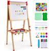 VEVOR Cavalletto da Arte per Bambini 4,6 kg, Cavalletto da Arte in Legno a Doppia Faccia con Lavagna Magnetica e Rotolo di Carta, Tavolo da Disegno Regolabile con Accessori per Pittura per Bambini