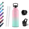 Motswedi Borraccia Termica, 500 ml Senza BPA, Borracce Bambini, Bottiglia Acqua Con Cannuccia&2 Coperchi, Borraccia Acciaio, 18/8 Acciaio Inossidabile, Borracce per Scuola, Pilates - Pesca&Verde menta
