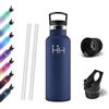 Motswedi Borraccia Termica, 500 ml Senza BPA, Borracce Bambini, Bottiglia Acqua Con Cannuccia&2 Coperchi, Borraccia Acciaio Inox, 18/8 Acciaio Inossidabile, Borracce per Scuola, Pilates - blu scuro
